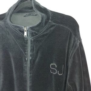 Sean Jean Vintage Y2K  Black Velour Tracksuit Style Jacket Size XL